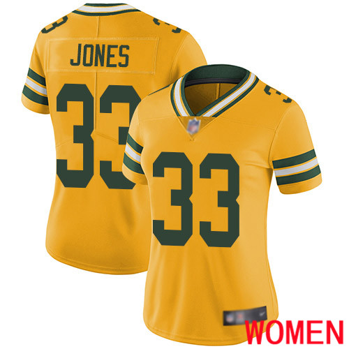 Green Bay Packers Limited Gold Women #33 Jones Aaron Jersey Nike NFL Rush Vapor Untouchable->women nfl jersey->Women Jersey